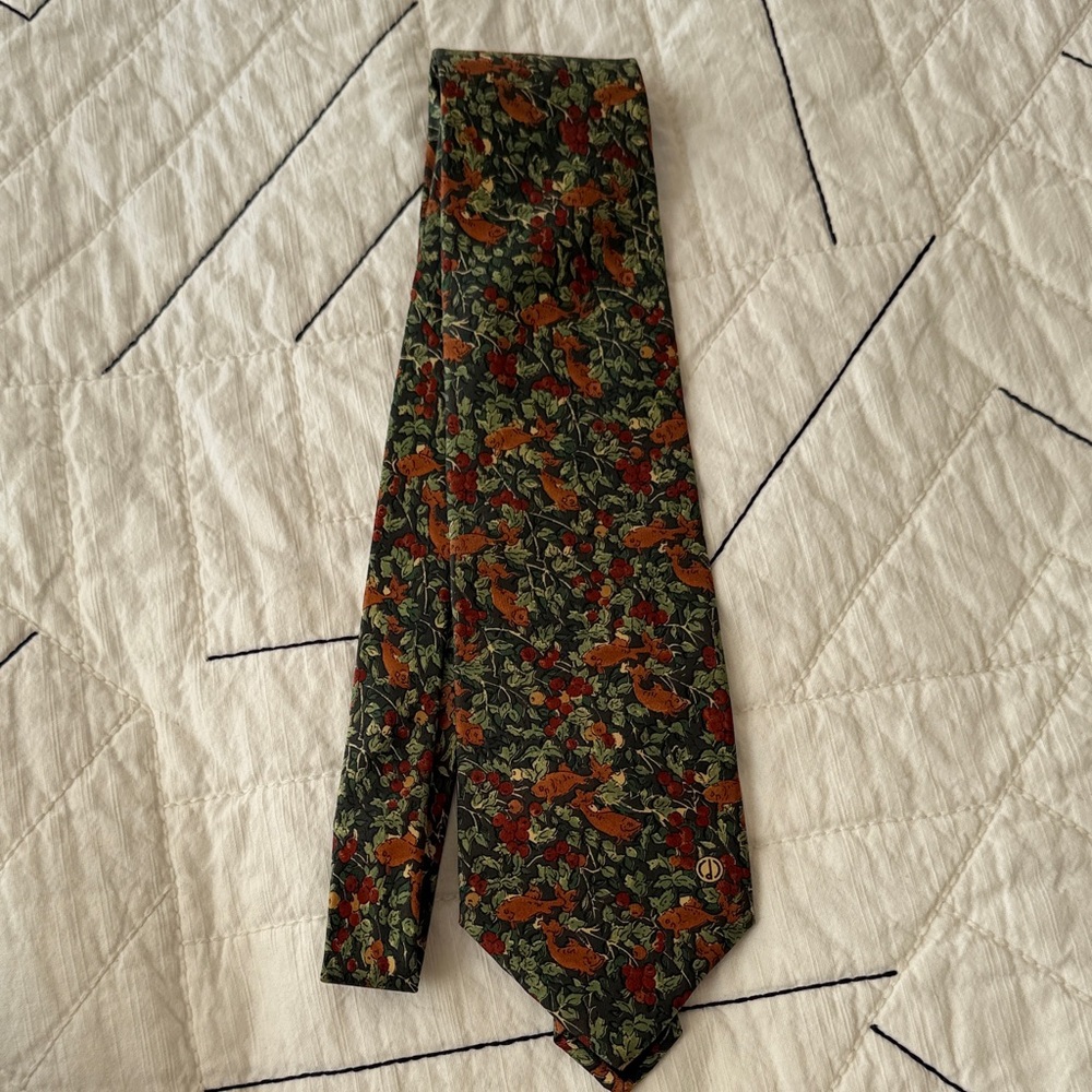 Dunhill Green and Goldfish Floral Tie